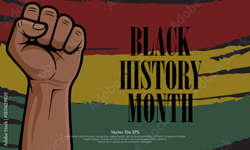 Celebrating Black History Month with a fist symbol against a flag background