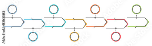 Horizontal timeline template with seven arrows, workflow or process diagram