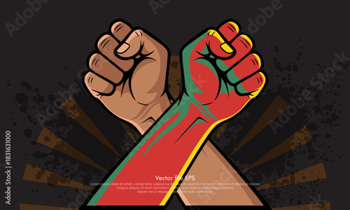 Illustration of black history month with hands raised in a fist