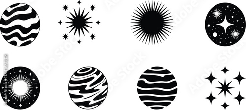 Celestial abstract space icons set