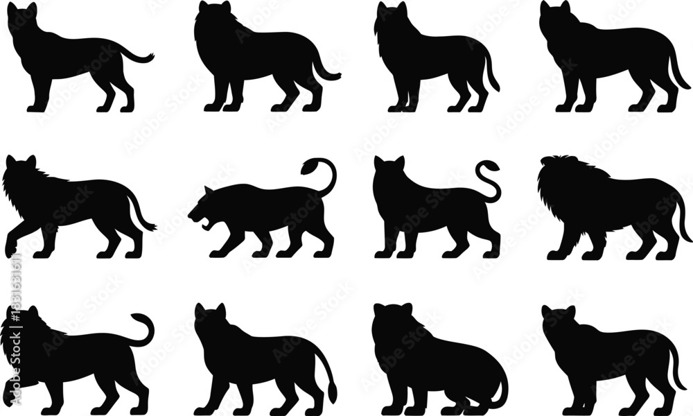 Obraz premium Big cat silhouettes set