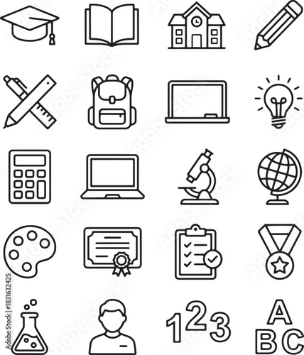 Hand-drawn school and education icons set
