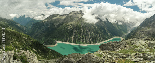 Panoramic View of Schlegeis Stausee from the Olpererhütte Trail, Austria
