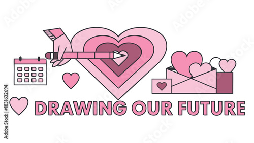 Hand drawing a heart with a pencil symbolizing planning and creating a future filled with love and commitment