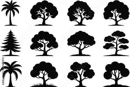 Tree silhouette icon set