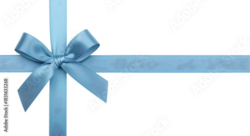 Elegant light blue satin ribbon with a bow ideal for design projects on transparent background.
