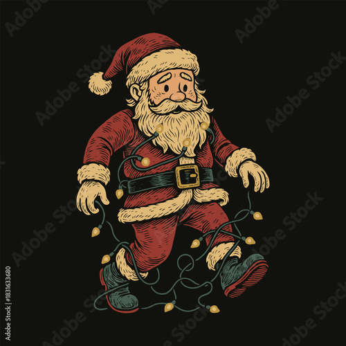 Clumsy Santa Claus Vintage Illustration Apparel Design