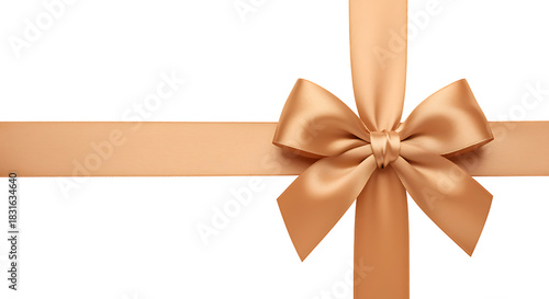Realistic golden ribbon bow and horizontal band isolated on transparent background.