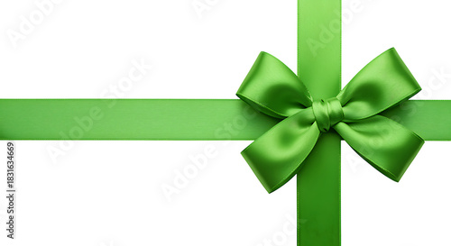 A vibrant green ribbon and bow design element perfect for gifts on transparent background.