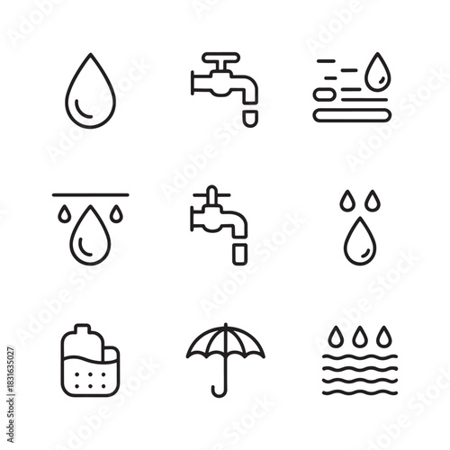 Assorted Water and Weather Related Line Icons water drop faucet