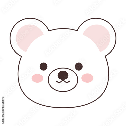 Cute bear face white bear cartoon animal kawaii style pink cheeks simple design smiling bear