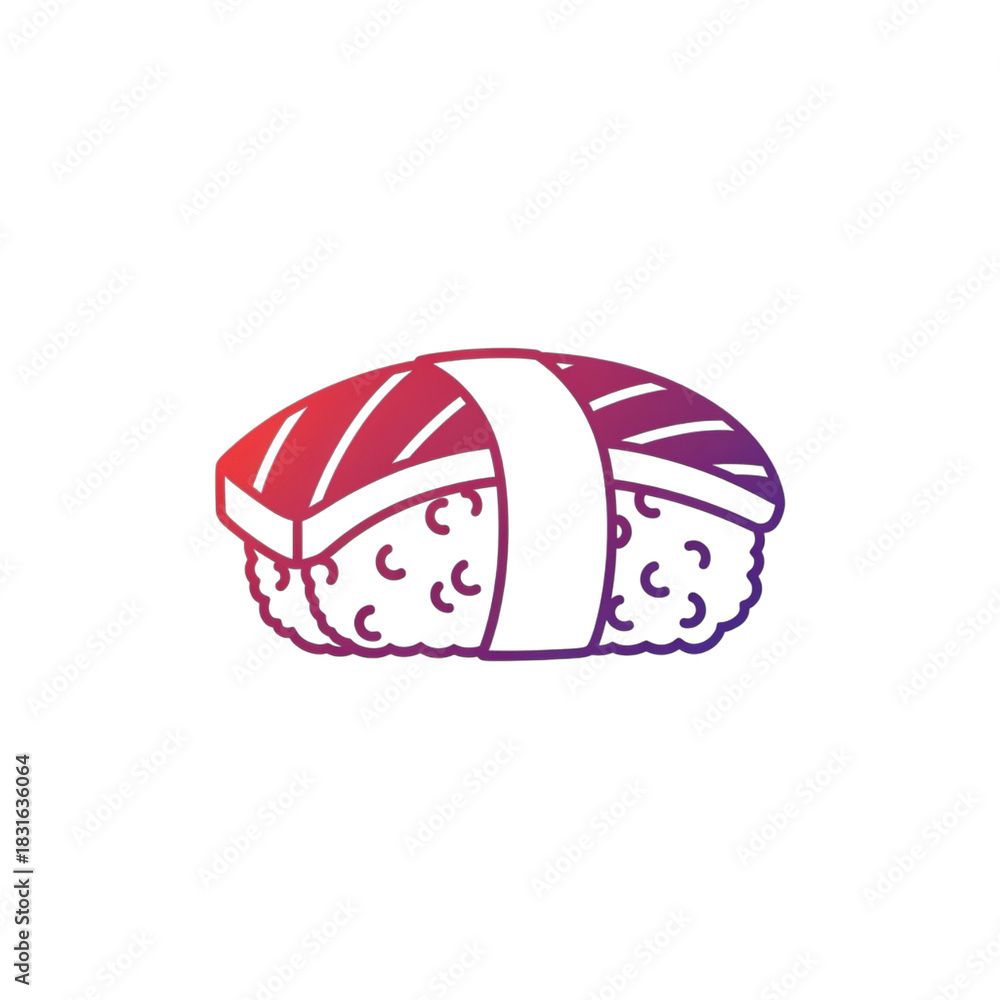 Fototapeta premium Vibrant illustration of a single salmon nigiri sushi piece with gradient colors.