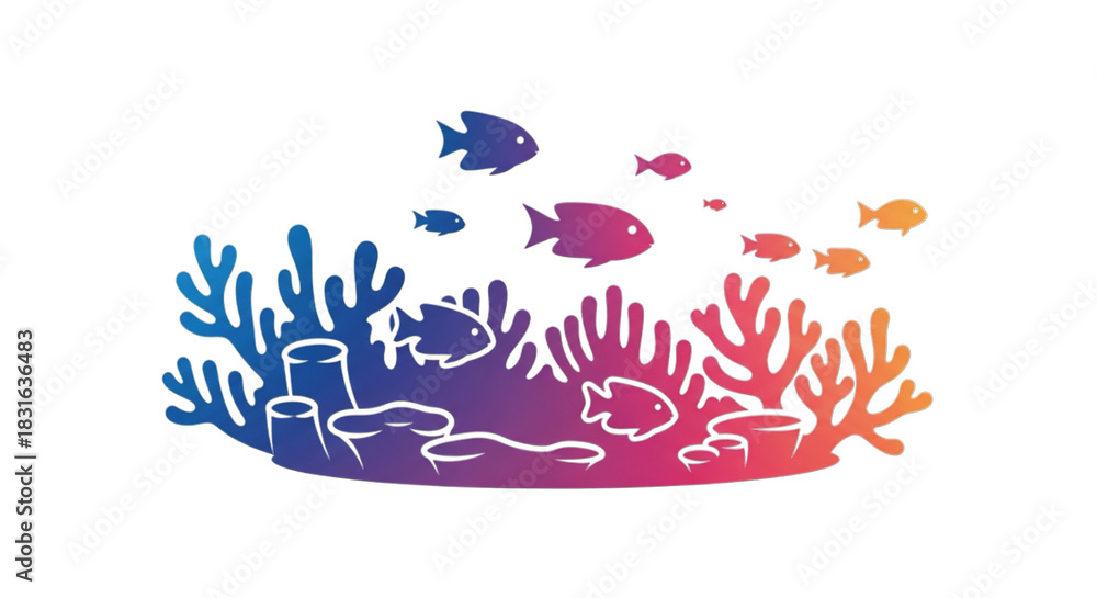 Obraz premium Vibrant coral reef teeming with colorful fish swimming gracefully underwater