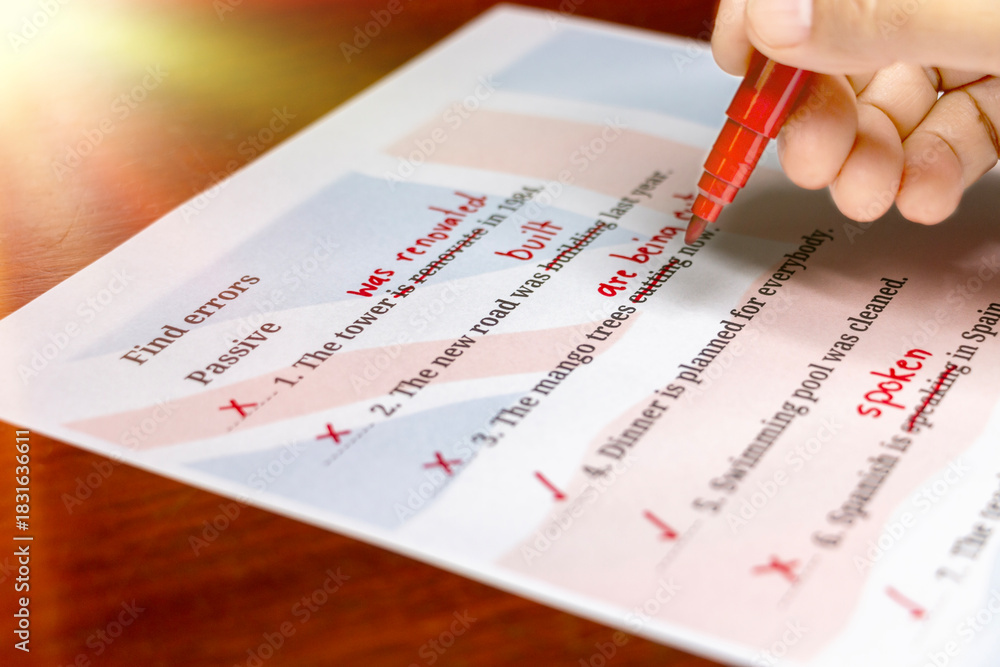 Fototapeta premium English test with red correction words
