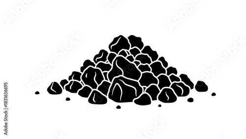 Pile of coal or rocks, black and white illustration.