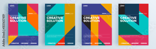 Modern abstract covers set, minimal covers design. Colorful geometric background, vector illustration.