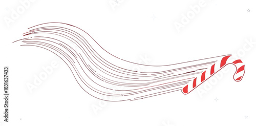 Whimsical candy cane soars through a starry night sky leaving a trail of magic