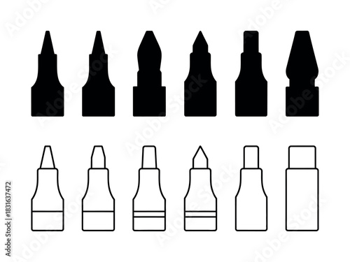 Silhouettes and line drawings of different marker tips showcase their various shapes and forms.