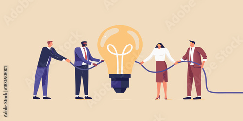 Business team connecting to power a bright idea innovation and collaboration