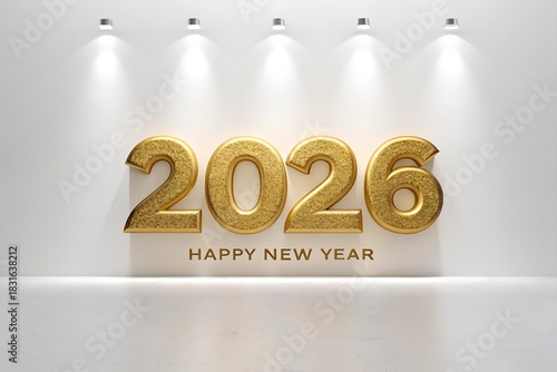 Happy New Year 2026, with Elegant 2026 gold lights color, New year celebration. Design Illustration