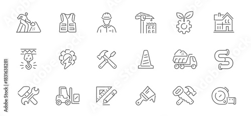 Work, labor concept. Construction line icons set. Vector symbols or signs for website and mobile app design
