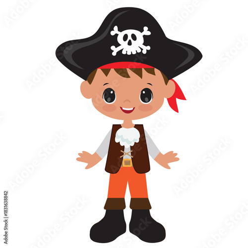 Funny pirate  captain boy vector cartoon illustration