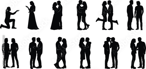 Couple Silhouettes Romantic Poses Proposal Wedding Embraces Kissing Keywords: couple, silhouette, love, romance, romantic