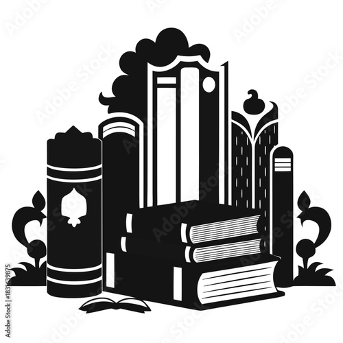 “Floral Book Vector with Growing Leaves and Flying Bird Graphic”