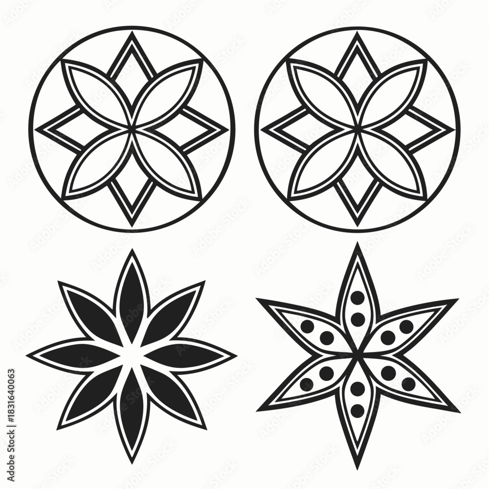 Fototapeta premium Geometric floral design stock art for crafters and designers.