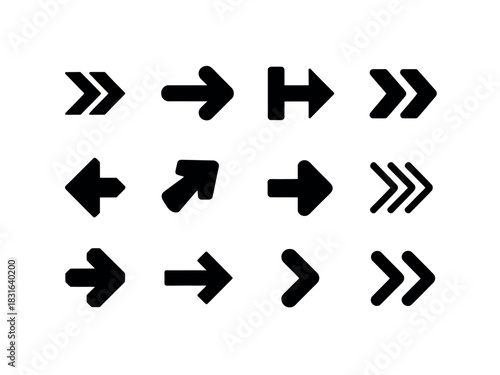 A grid of black arrows pointing in various directions on a white background.