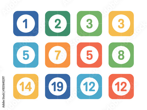 A grid of colorful squares, each containing a number.