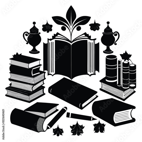 “Creative Book and Nature Vector Design – Bird and Leaves Artwork”