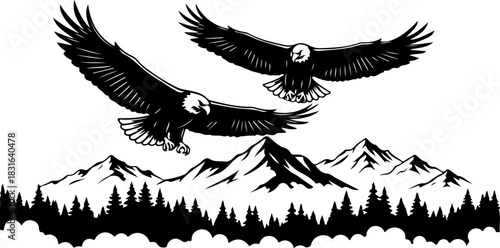 Eagles Over Mountain Ridge Vector
