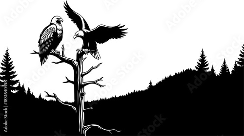 Twin Eagles Over Mountain Peaks