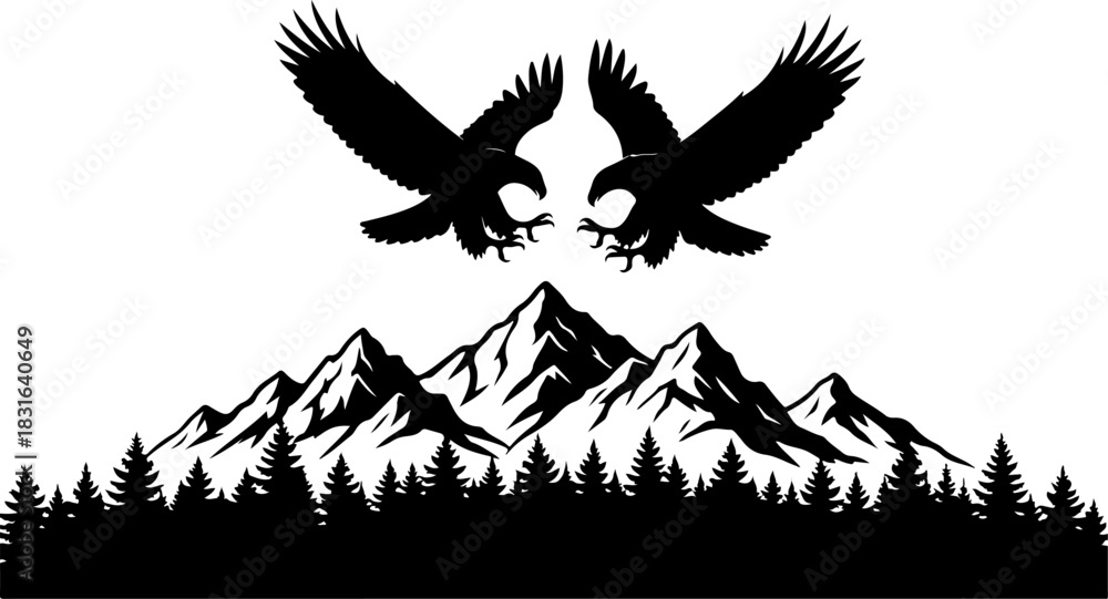 Obraz premium Twin Eagles Over Mountain Peaks