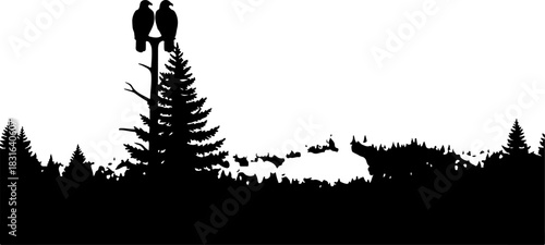 Twin Eagles Over Mountain Peaks