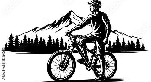 Cyclist on Mountain Trail Vector