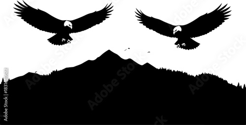 Twin Eagles Over Mountain Peaks