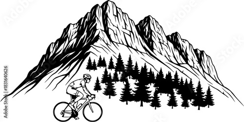 Mountain Biking Adventure Landscape Silhouette Vector