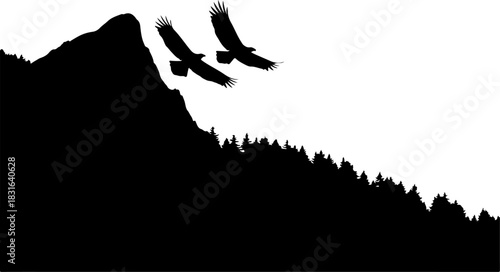 Twin Eagles Over Mountain Peaks