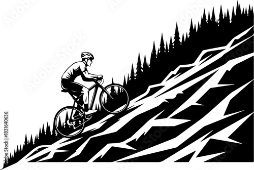 Cyclist on Mountain Trail Vector