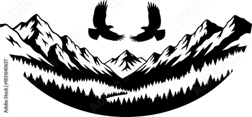 Twin Eagles Over Mountain Peaks