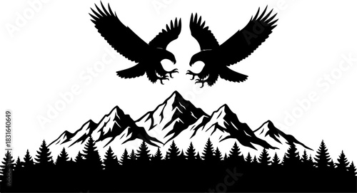 Twin Eagles Over Mountain Peaks