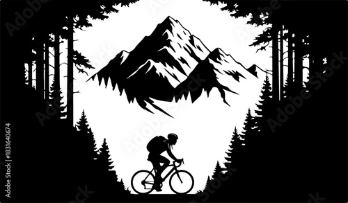 Cyclist on Mountain Trail Vector
