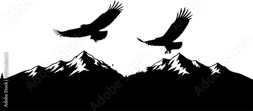 Twin Eagles Over Mountain Peaks