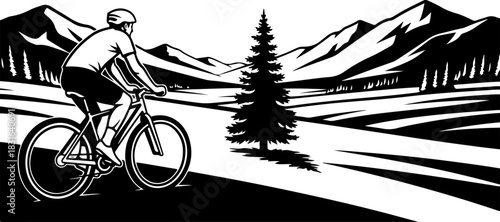 Cyclist on Mountain Trail Vector