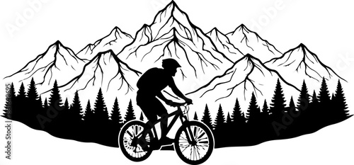 Cyclist on Mountain Trail Vector