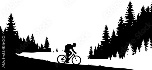 Cyclist on Mountain Trail Vector