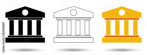 Bank icon. Bank icon on a white background, isolated. The icon has three uses in applications and websites. Vector illustration. Bank icon on a white background.