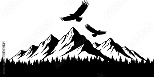 Twin Eagles Over Mountain Peaks